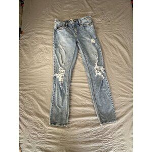 Eunina Womens Jeans 5 Mid rise girlfriend distressed cotton straight‎ leg zipper